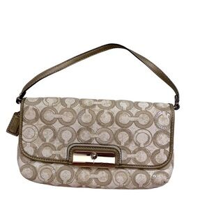 Coach cream brown op c Ashley mini bag clutch wristlet sequins